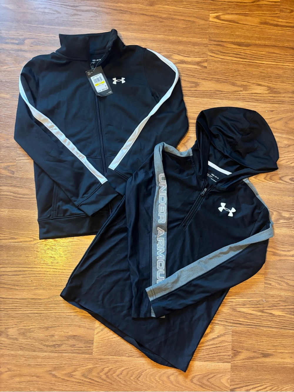 Under Armour Kids Black Hoodie Tops with Grey Accents
